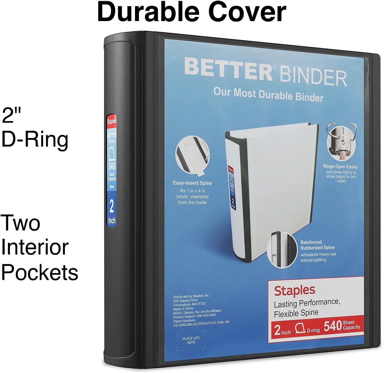 2-Inch 3-Ring Better Binder, Durable View Binder for Office & School Storage, Black, 2-Pack
