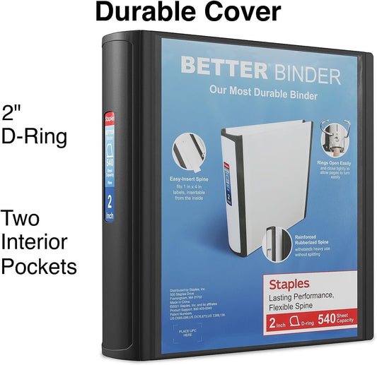 2-Inch 3-Ring Better Binder, Durable View Binder for Office & School Storage, Black, 2-Pack