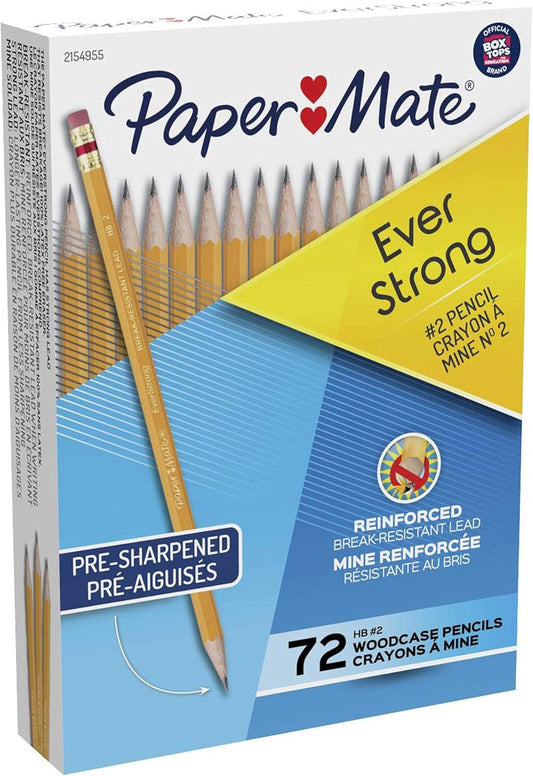 EverStrong #2 Pencils, Wooden Pencils, 72 Count - Reinforced, Break-Resistant Lead, Latex-Free Erasers, Back to School, Teacher Supplies