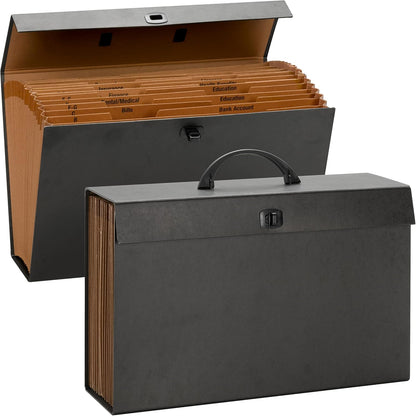 A-Z and Subject Expanding File Box, 19 Pockets, Printed Alphabetic (A-Z)/Subject, Latch Closure, Legal Size, Black (70804) (Pack of 4)
