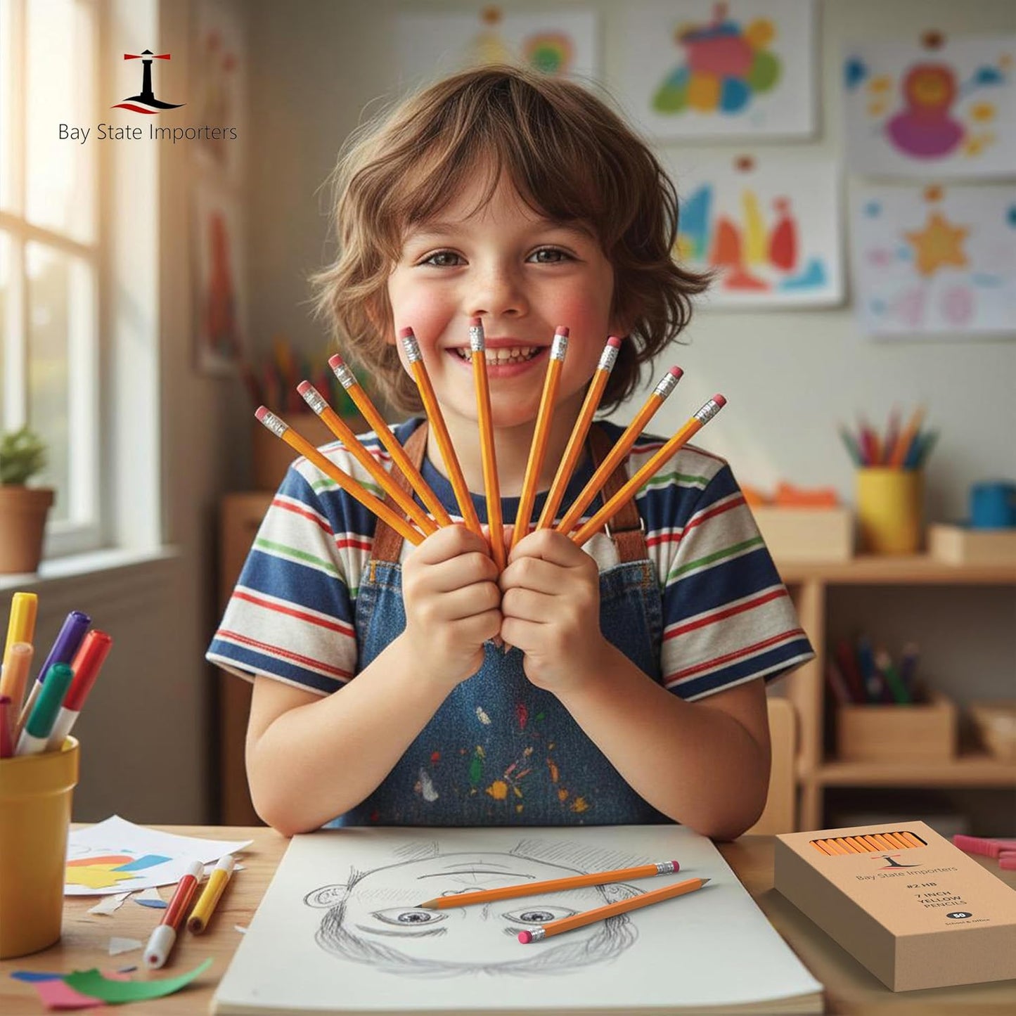 #2 HB Pencils Bulk 50 Pack | Pre-Sharpened Yellow Wood Pencils with Erasers, Smooth Writing for School, Classroom, Teachers, Office, Exams & Drawing