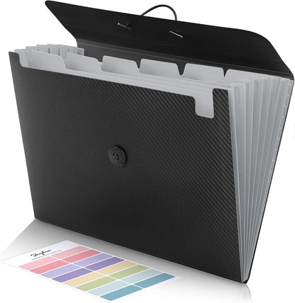 Expanding File Folder with 7 Pockets, Accordion File Organizer, Folders for Documents, Portable Receipt Paper Organizer, Letter Size Filing Folder School Office Supplies, Black