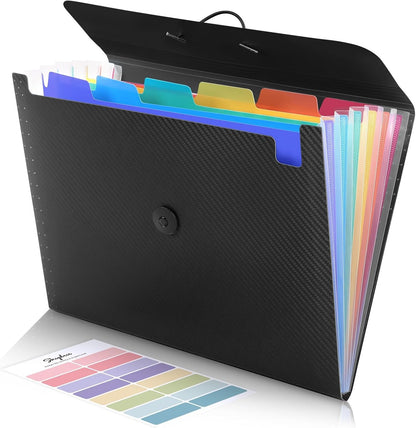 Expanding File Folder with 7 Pockets, Accordion File Organizer, Folders for Documents, Portable Receipt Paper Organizer, Letter Size Filing Folder School Office Supplies, Black