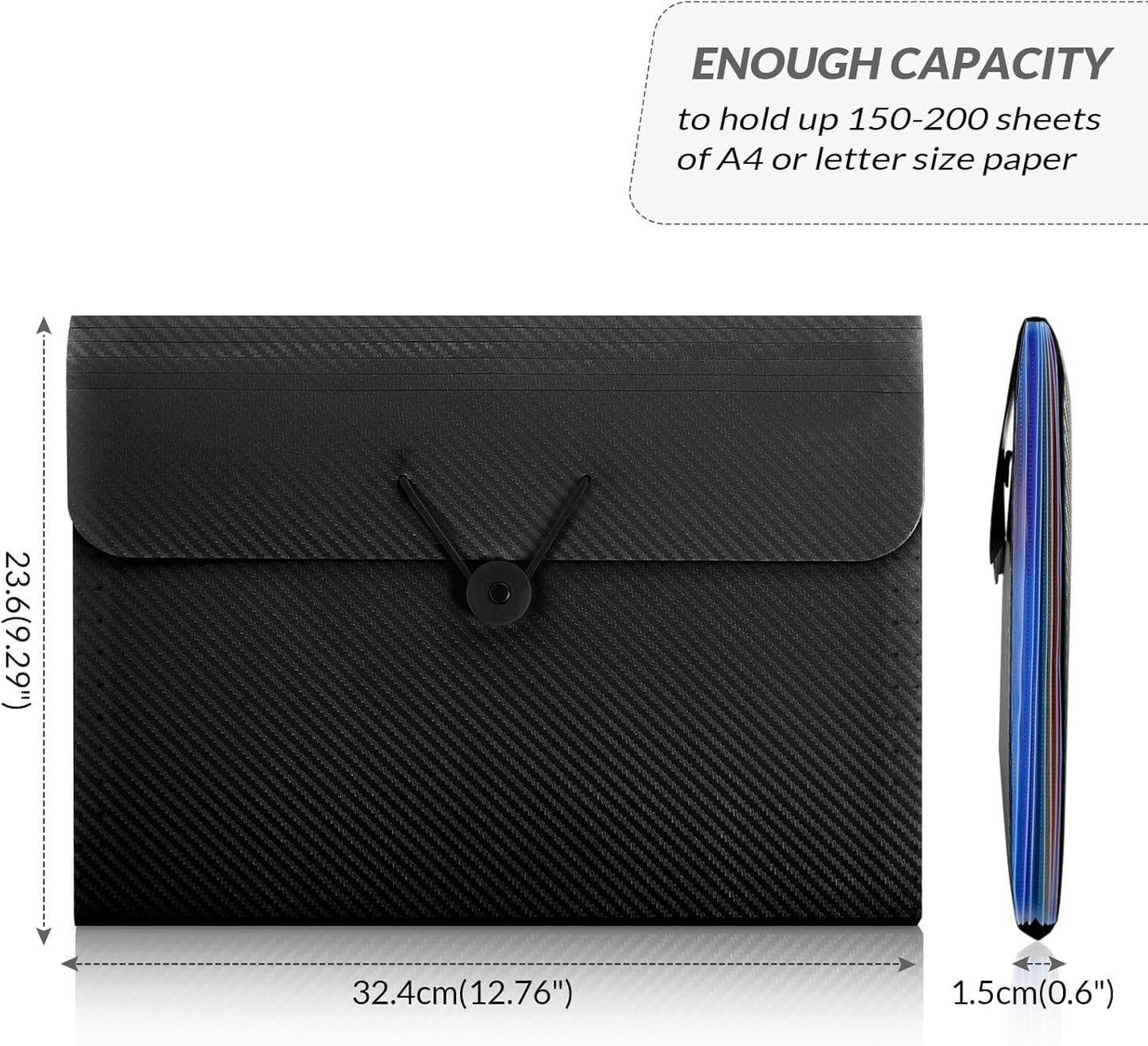 Expanding File Folder with 7 Pockets, Accordion File Organizer, Folders for Documents, Portable Receipt Paper Organizer, Letter Size Filing Folder School Office Supplies, Black