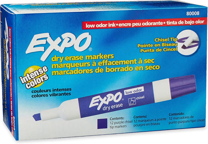80008 Low-Odor Dry Erase Markers, Chisel Tip, Purple, 12-Count