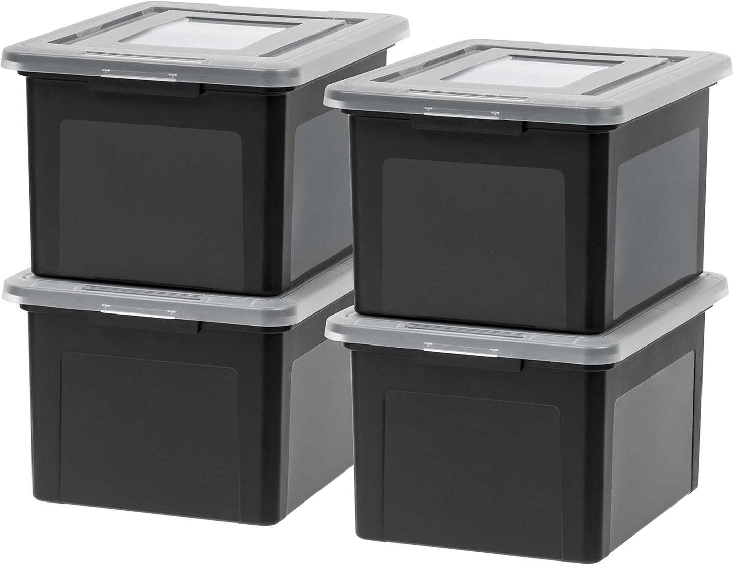 File Box, Plastic File Organizer with Lids for Letter/Legal File, Portable Document Box For Moving, Storage Bin with Durable and Secure Lid, Stackable Nestable BPA-Free, Clear 35 Qt. 8 Pack