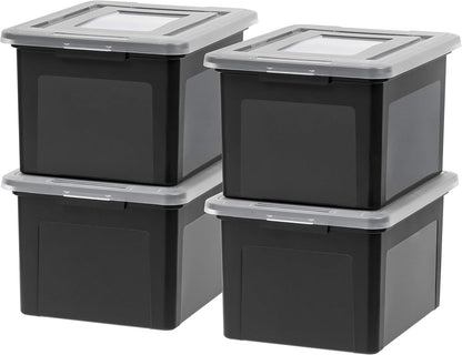 File Box, Plastic File Organizer with Lids for Letter/Legal File, Portable Document Box For Moving, Storage Bin with Durable and Secure Lid, Stackable Nestable BPA-Free, Clear 35 Qt. 8 Pack