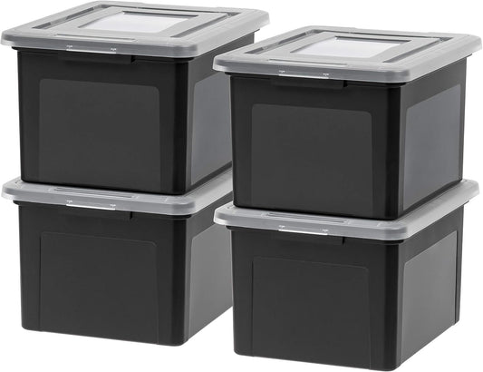 File Box, Plastic File Organizer with Lids for Letter/Legal File, Portable Document Box For Moving, Storage Bin with Durable and Secure Lid, Stackable Nestable BPA-Free, Clear 35 Qt. 8 Pack