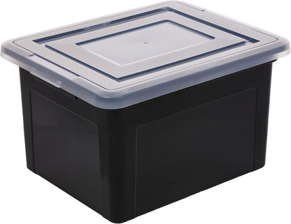 File Box, Plastic File Organizer with Lids for Letter/Legal File, Portable Document Box For Moving, Storage Bin with Durable and Secure Lid, Stackable Nestable BPA-Free, Clear 35 Qt. 8 Pack