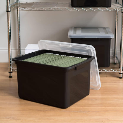 File Box, Plastic File Organizer with Lids for Letter/Legal File, Portable Document Box For Moving, Storage Bin with Durable and Secure Lid, Stackable Nestable BPA-Free, Clear 35 Qt. 8 Pack