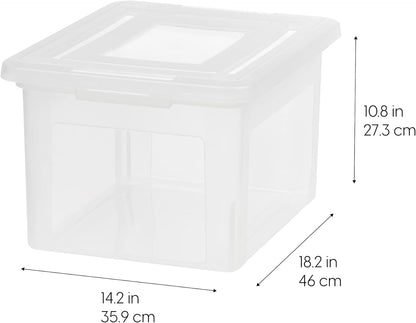 File Box, Plastic File Organizer with Lids for Letter/Legal File, Portable Document Box For Moving, Storage Bin with Durable and Secure Lid, Stackable Nestable BPA-Free, Clear 35 Qt. 8 Pack
