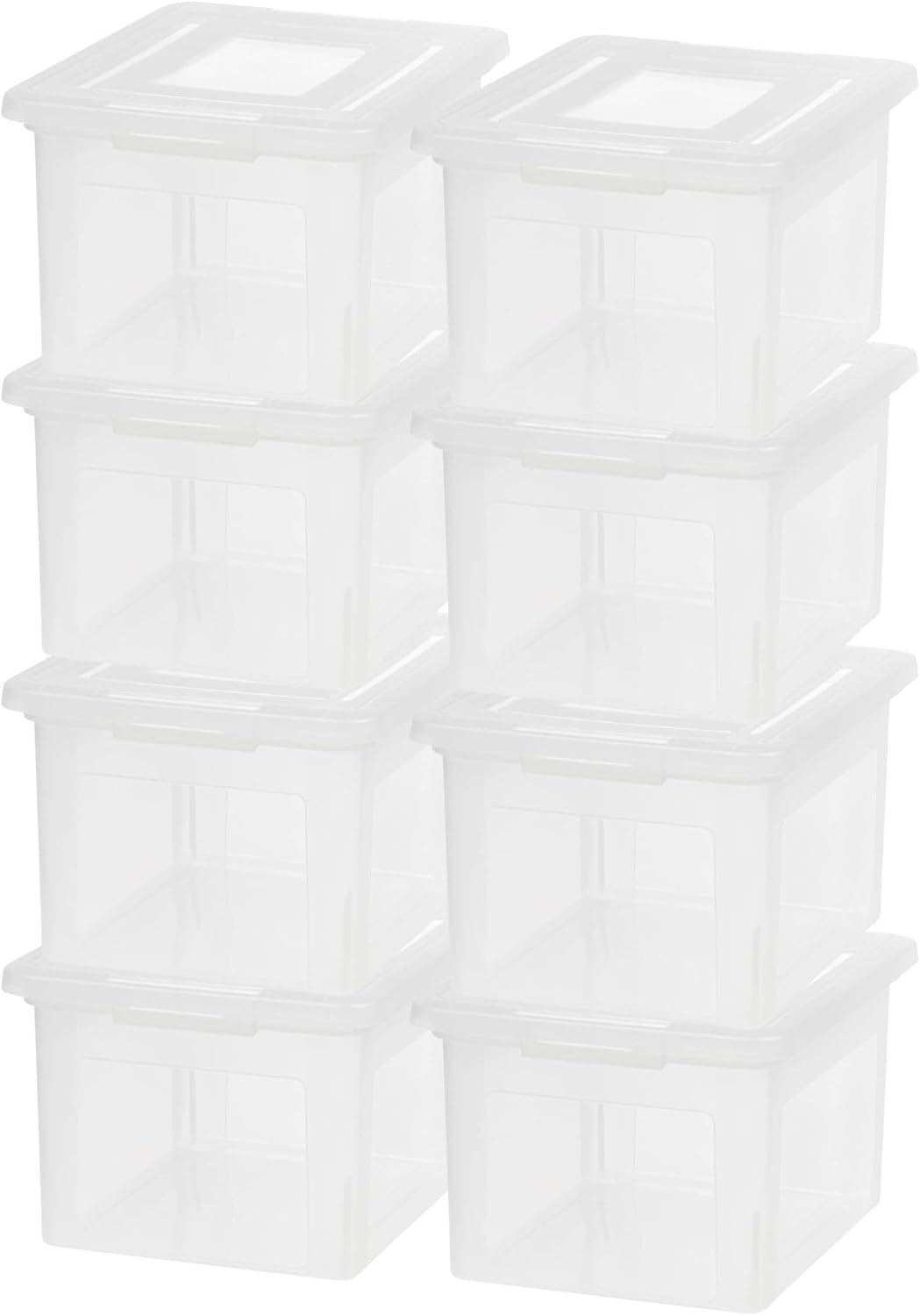 File Box, Plastic File Organizer with Lids for Letter/Legal File, Portable Document Box For Moving, Storage Bin with Durable and Secure Lid, Stackable Nestable BPA-Free, Clear 35 Qt. 8 Pack