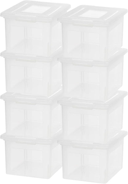 File Box, Plastic File Organizer with Lids for Letter/Legal File, Portable Document Box For Moving, Storage Bin with Durable and Secure Lid, Stackable Nestable BPA-Free, Clear 35 Qt. 8 Pack
