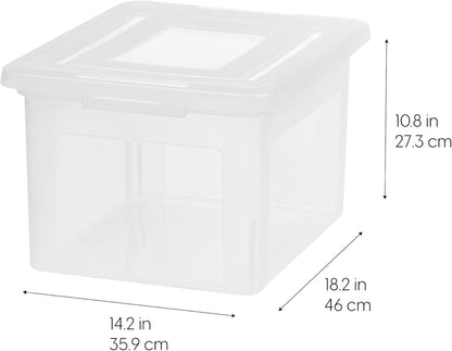 File Box, Plastic File Organizer with Lids for Letter/Legal File, Portable Document Box For Moving, Storage Bin with Durable and Secure Lid, Stackable Nestable BPA-Free, Clear 35 Qt. 8 Pack