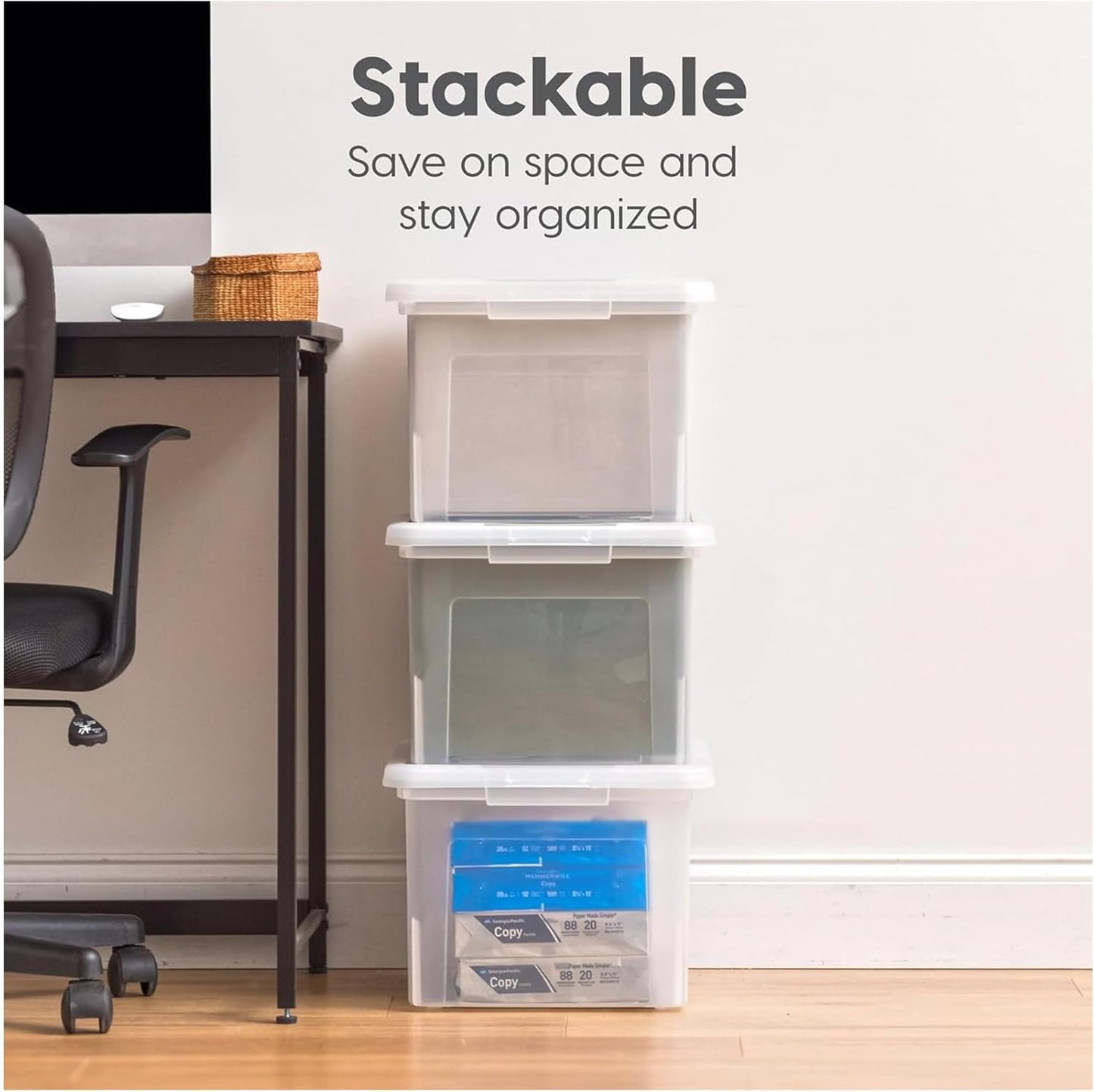 File Box, Plastic File Organizer with Lids for Letter/Legal File, Portable Document Box For Moving, Storage Bin with Durable and Secure Lid, Stackable Nestable BPA-Free, Clear 35 Qt. 8 Pack