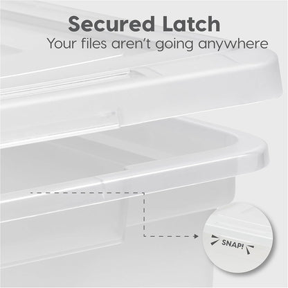 File Box, Plastic File Organizer with Lids for Letter/Legal File, Portable Document Box For Moving, Storage Bin with Durable and Secure Lid, Stackable Nestable BPA-Free, Clear 35 Qt. 8 Pack