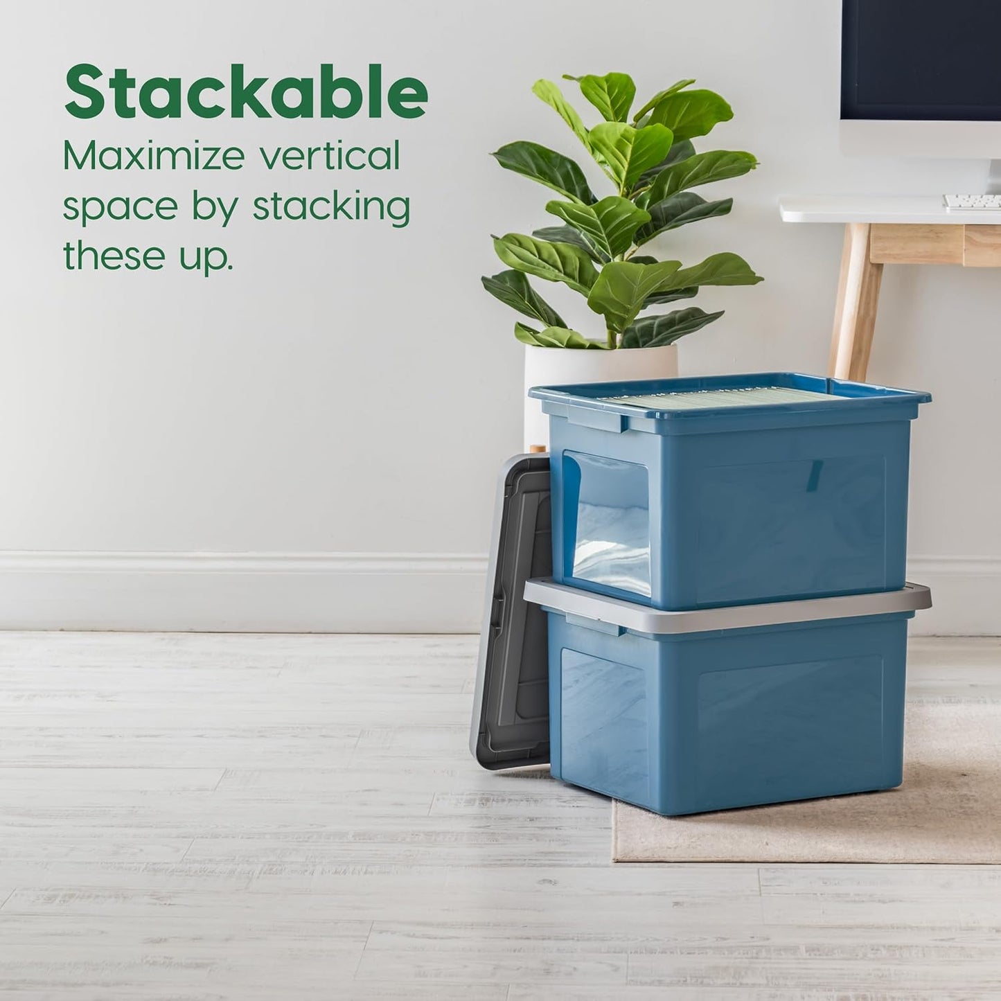 File Box, Plastic File Organizer with Lids for Letter/Legal File, Portable Document Box For Moving, Storage Bin with Durable and Secure Lid, Stackable Nestable BPA-Free, Clear 35 Qt. 8 Pack