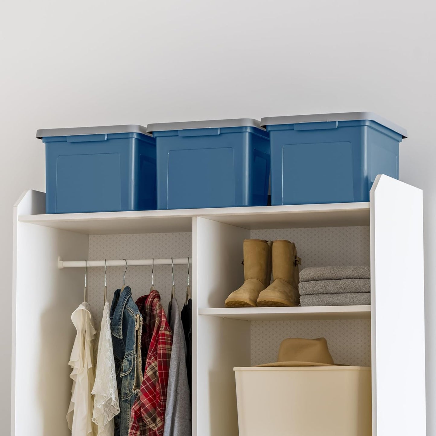 File Box, Plastic File Organizer with Lids for Letter/Legal File, Portable Document Box For Moving, Storage Bin with Durable and Secure Lid, Stackable Nestable BPA-Free, Clear 35 Qt. 8 Pack