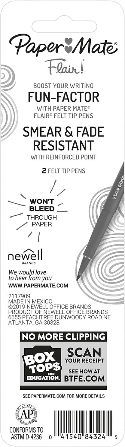 Flair Felt Tip Pens, Medium Point (0.7mm), Black, 2 Count