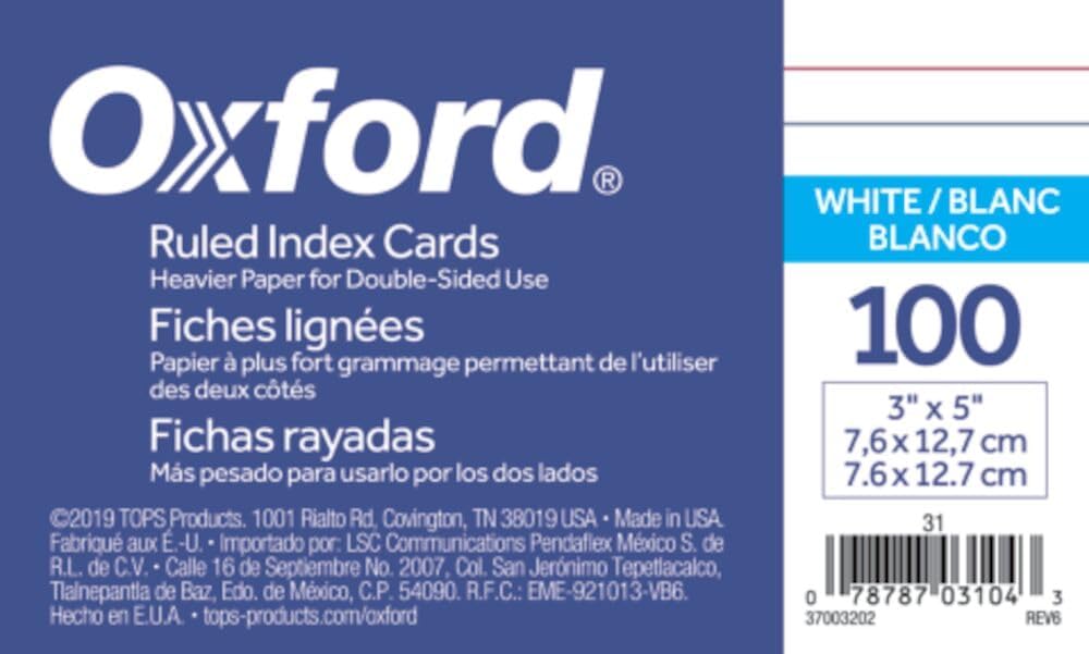 Ruled Index Cards, 3" x 5", White, 100-Pack (31)