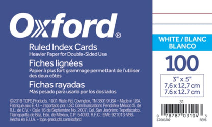 Ruled Index Cards, 3" x 5", White, 100-Pack (31)