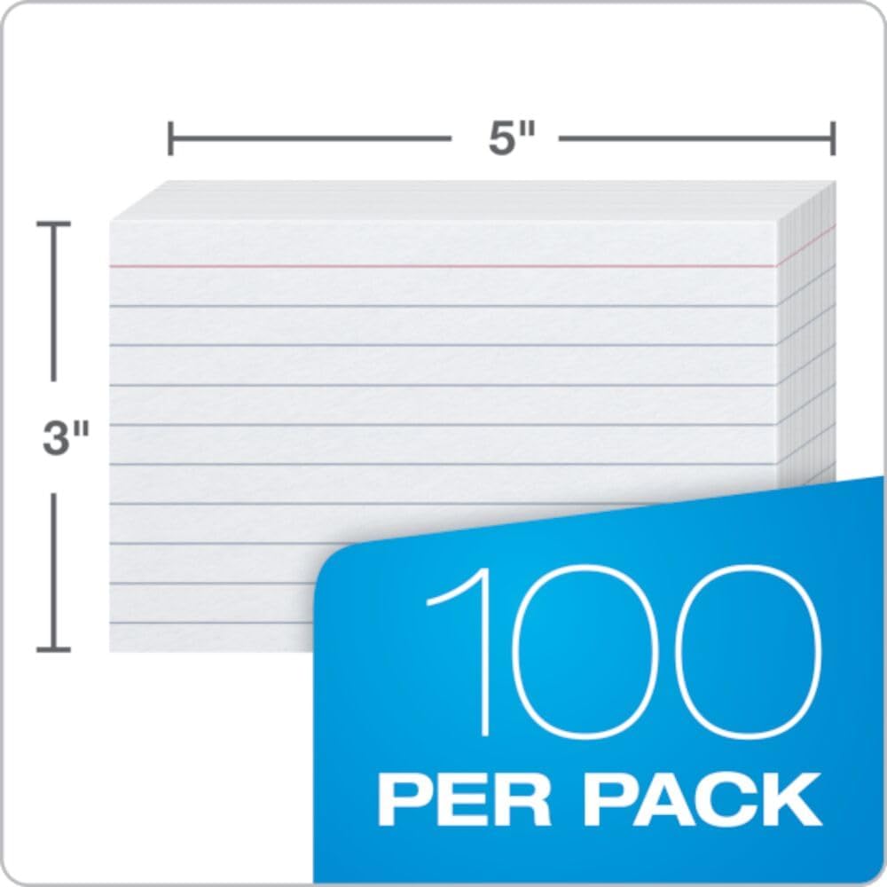 Ruled Index Cards, 3" x 5", White, 100-Pack (31)