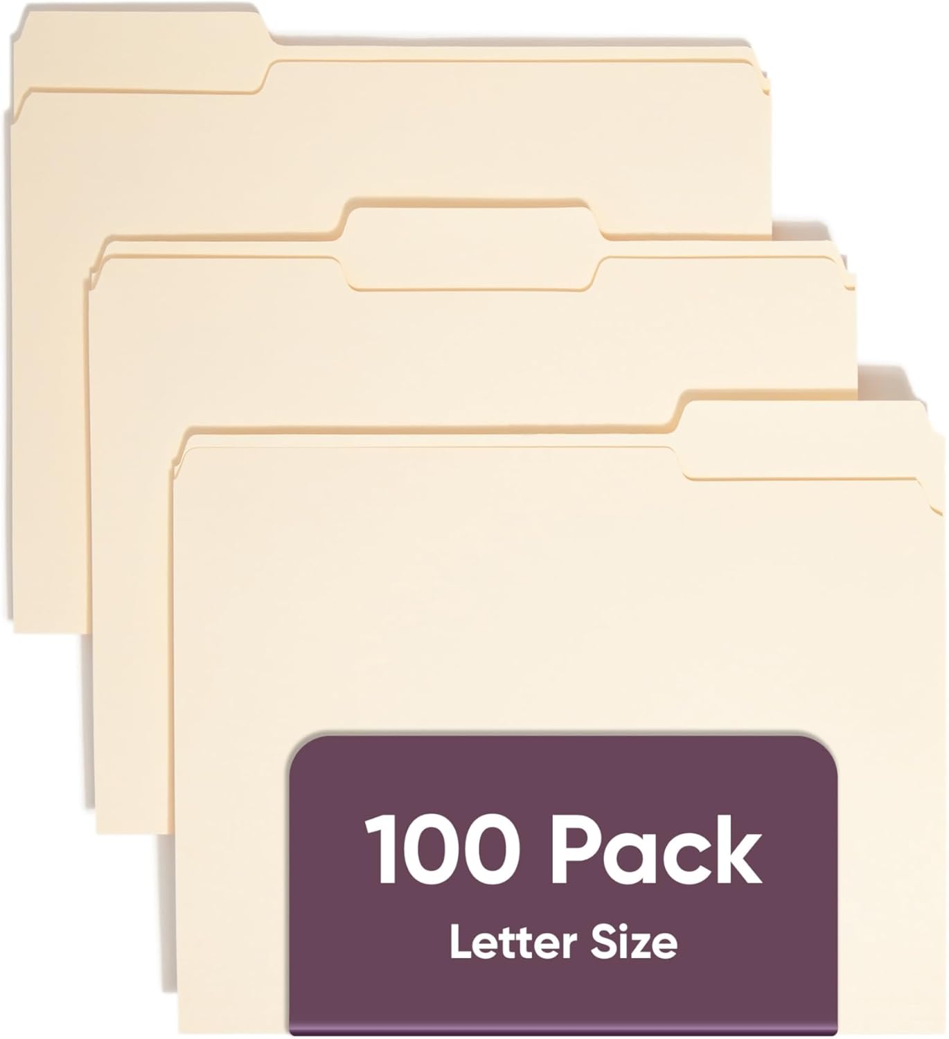 File Folders Letter Sized, 1/3-Cut Tab, Assorted Positions, Letter Size Manila Folders, 100 Per Box (10330)