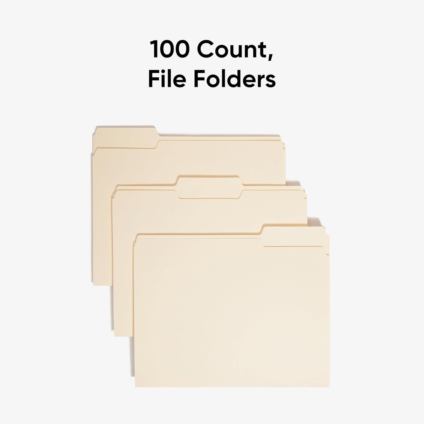 File Folders Letter Sized, 1/3-Cut Tab, Assorted Positions, Letter Size Manila Folders, 100 Per Box (10330)