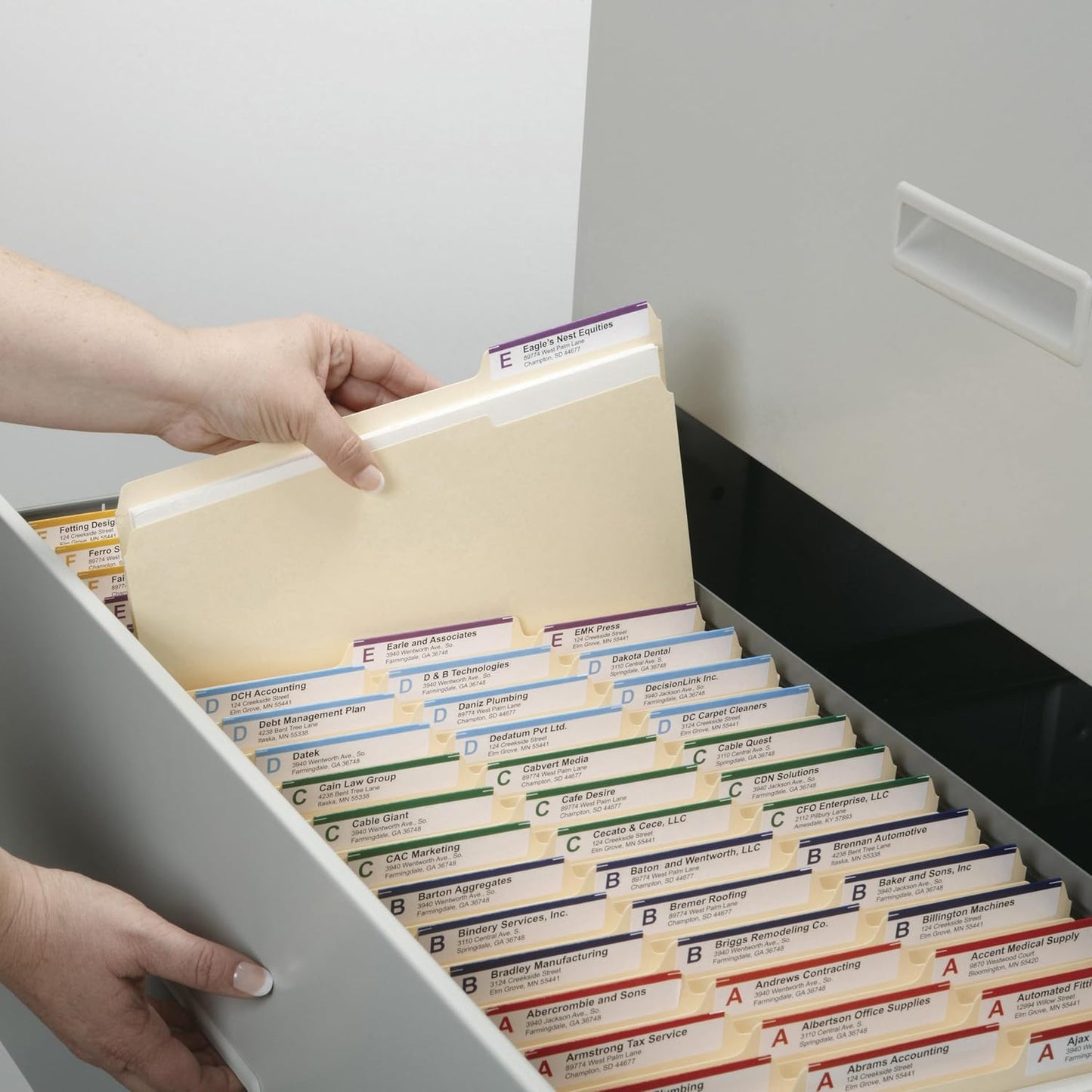 File Folders Letter Sized, 1/3-Cut Tab, Assorted Positions, Letter Size Manila Folders, 100 Per Box (10330)
