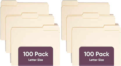 File Folders Letter Sized, 1/3-Cut Tab, Assorted Positions, Letter Size Manila Folders, 100 Per Box (10330)