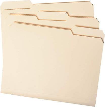 File Folders Letter Sized, 1/3-Cut Tab, Assorted Positions, Letter Size Manila Folders, 100 Per Box (10330)