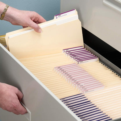 File Folders Letter Sized, 1/3-Cut Tab, Assorted Positions, Letter Size Manila Folders, 100 Per Box (10330)