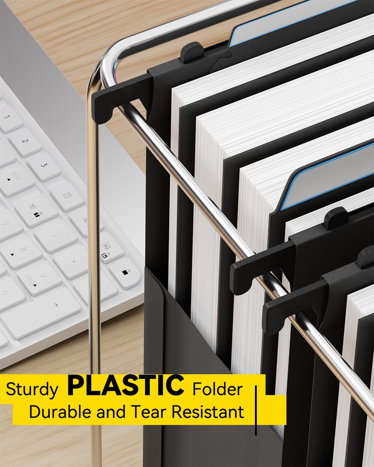 Plastic Hanging File Folders Letter Size, 3 inch Hanging Folders for Filing Cabniet, 6 Pack File Folders with Tabs, Hanging File Folder Organizers for School Office Home - Assorted Colors