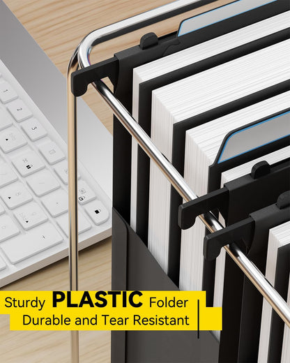Plastic Hanging File Folders Letter Size, 3 inch Hanging Folders for Filing Cabniet, 6 Pack File Folders with Tabs, Hanging File Folder Organizers for School Office Home - Assorted Colors
