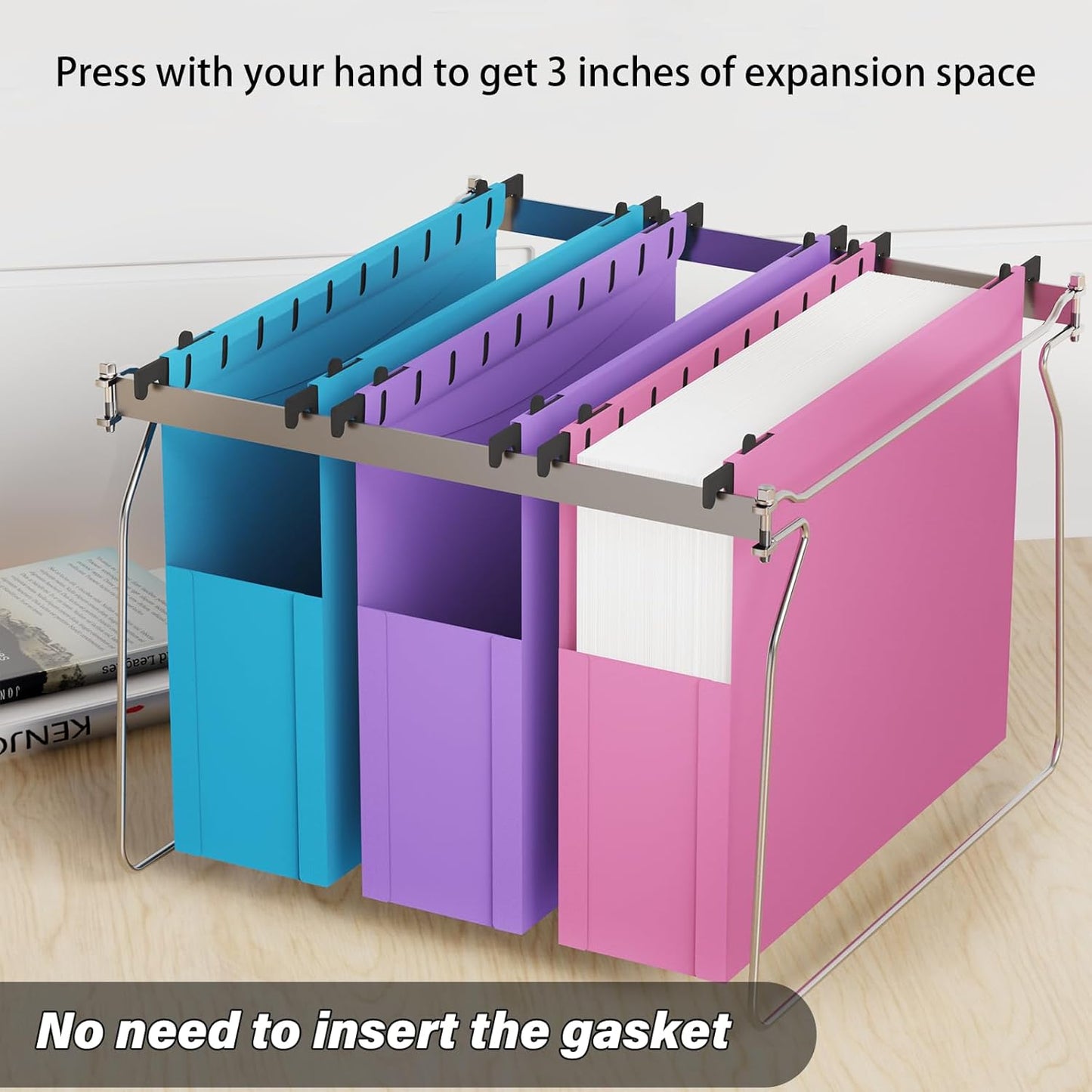 Plastic Hanging File Folders Letter Size, 3 inch Hanging Folders for Filing Cabniet, 6 Pack File Folders with Tabs, Hanging File Folder Organizers for School Office Home - Assorted Colors
