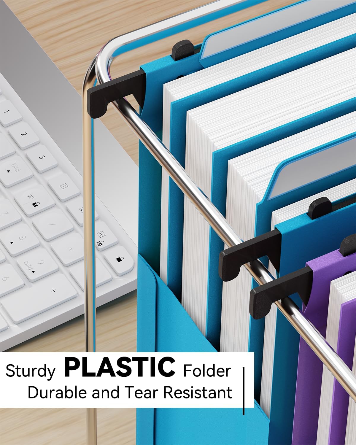 Plastic Hanging File Folders Letter Size, 3 inch Hanging Folders for Filing Cabniet, 6 Pack File Folders with Tabs, Hanging File Folder Organizers for School Office Home - Assorted Colors
