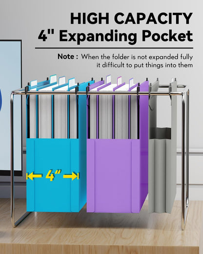 Plastic Hanging File Folders Letter Size, 3 inch Hanging Folders for Filing Cabniet, 6 Pack File Folders with Tabs, Hanging File Folder Organizers for School Office Home - Assorted Colors