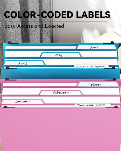 Plastic Hanging File Folders Letter Size, 3 inch Hanging Folders for Filing Cabniet, 6 Pack File Folders with Tabs, Hanging File Folder Organizers for School Office Home - Assorted Colors