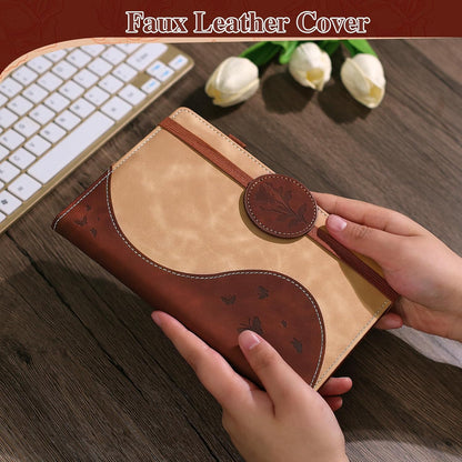 Lined Journal Notebook, A5 Hardcover Leather Journal for Men Women, 200 Pages 100 GSM Thick Paper, Journaling Notebooks for Work School Travel Note Taking, Beige & Brown