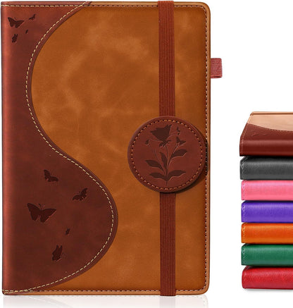 Lined Journal Notebook, A5 Hardcover Leather Journal for Men Women, 200 Pages 100 GSM Thick Paper, Journaling Notebooks for Work School Travel Note Taking, Beige & Brown