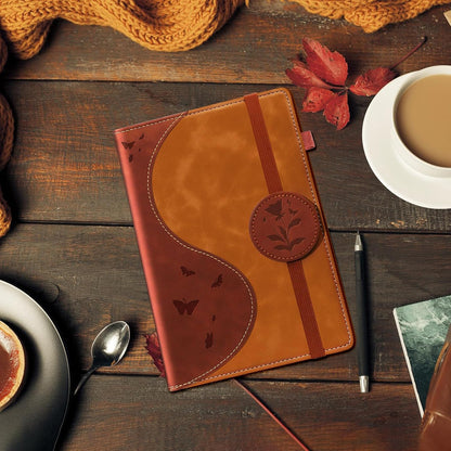 Lined Journal Notebook, A5 Hardcover Leather Journal for Men Women, 200 Pages 100 GSM Thick Paper, Journaling Notebooks for Work School Travel Note Taking, Beige & Brown