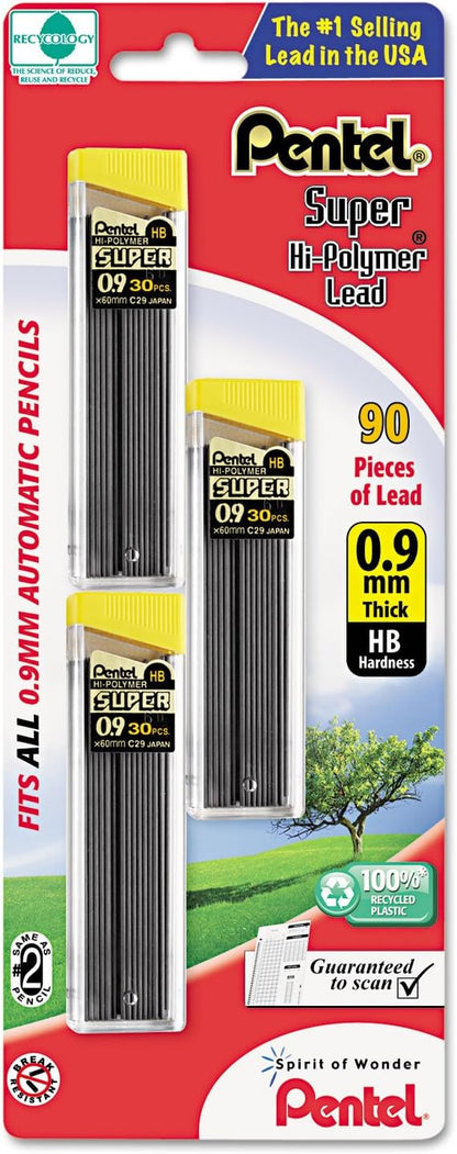 Pentel Super Hi-Polymer Lead Refills, 0.9 mm, 90 Pieces (C29BPHB3)