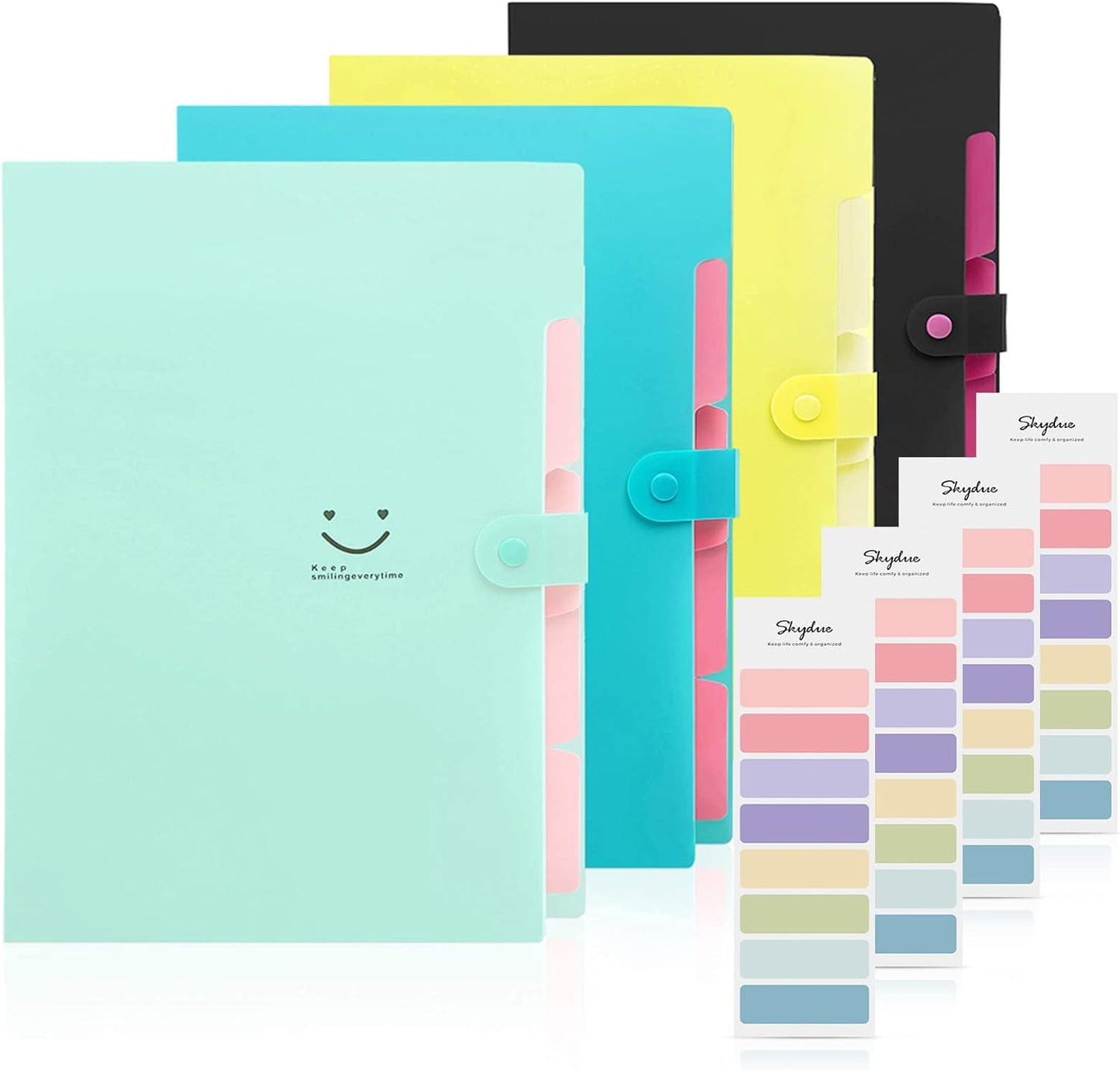 Expanding File Folder with 32 Labels, 5 Pockets A4 Letter Size Accordion Folder Paper Organizer for School and Office Pack of 4