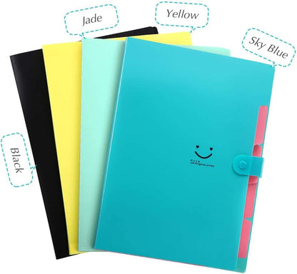 Expanding File Folder with 32 Labels, 5 Pockets A4 Letter Size Accordion Folder Paper Organizer for School and Office Pack of 4