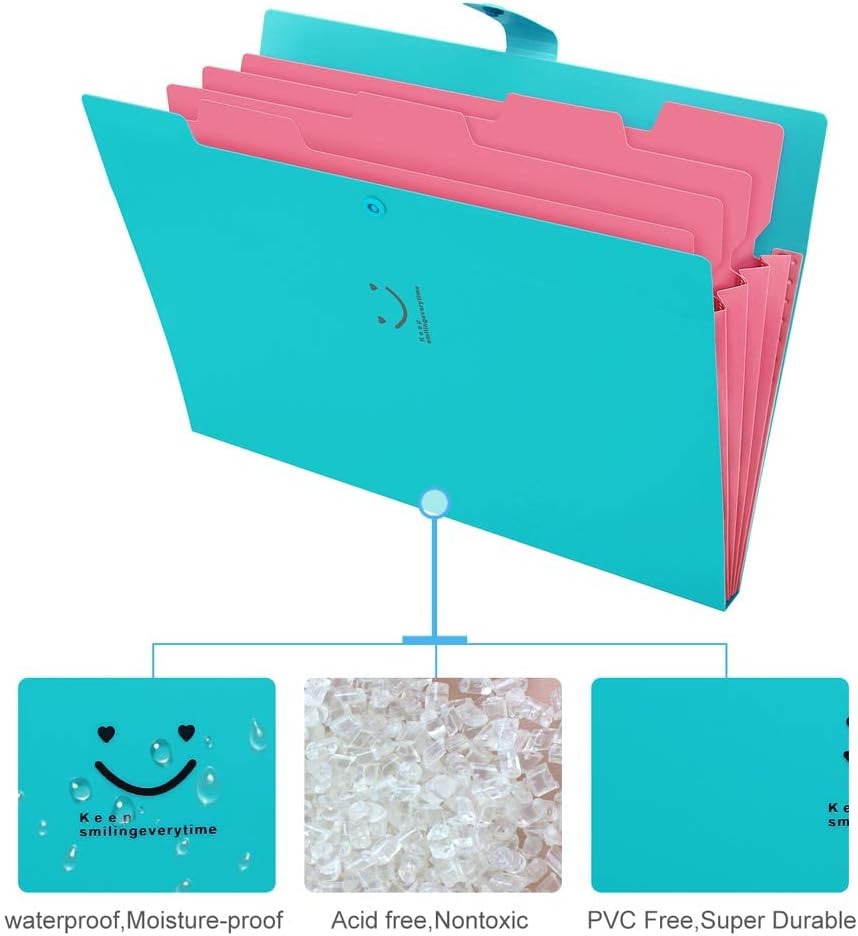 Expanding File Folder with 32 Labels, 5 Pockets A4 Letter Size Accordion Folder Paper Organizer for School and Office Pack of 4