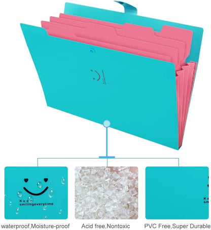 Expanding File Folder with 32 Labels, 5 Pockets A4 Letter Size Accordion Folder Paper Organizer for School and Office Pack of 4