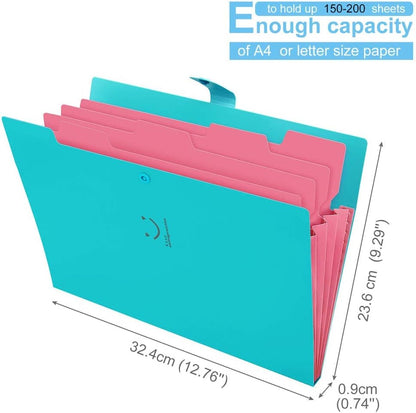 Expanding File Folder with 32 Labels, 5 Pockets A4 Letter Size Accordion Folder Paper Organizer for School and Office Pack of 4