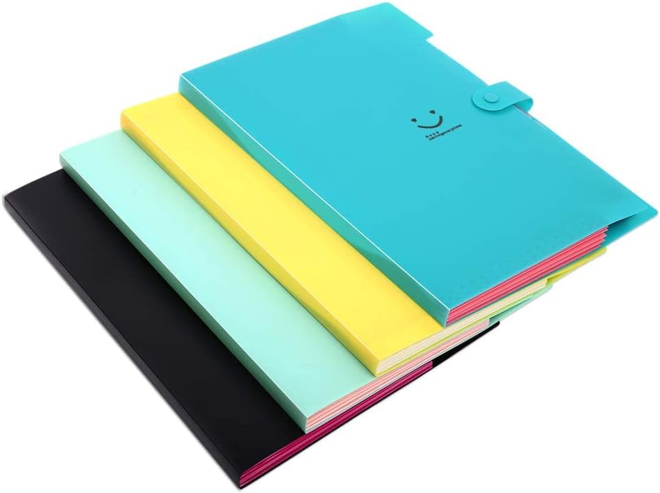 Expanding File Folder with 32 Labels, 5 Pockets A4 Letter Size Accordion Folder Paper Organizer for School and Office Pack of 4