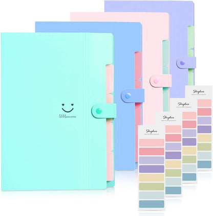 Expanding File Folder with 32 Labels, 5 Pockets A4 Letter Size Accordion Folder Paper Organizer for School and Office Pack of 4