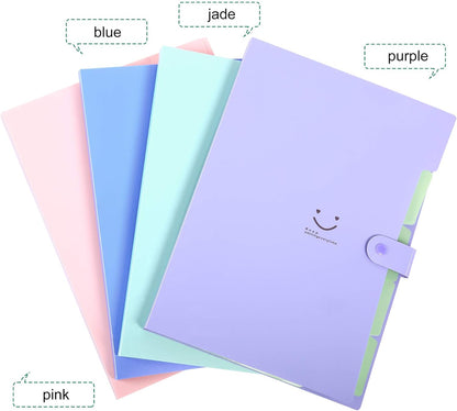 Expanding File Folder with 32 Labels, 5 Pockets A4 Letter Size Accordion Folder Paper Organizer for School and Office Pack of 4